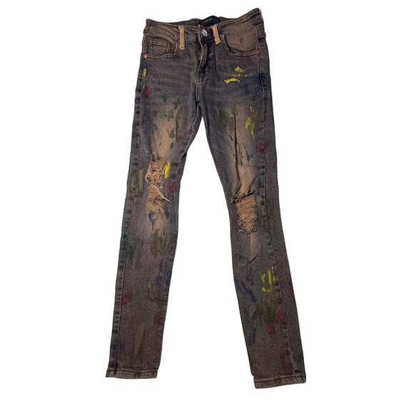 PHEELINGS Paint Splatter Distressed Skinny Jeans Colorful Artsy Denim Size 28 - Picture 3 of 12